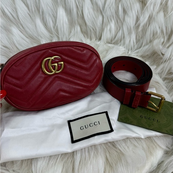 Gucci Marmont Red Matelasse Chevron belt bag - Picture 1 of 9